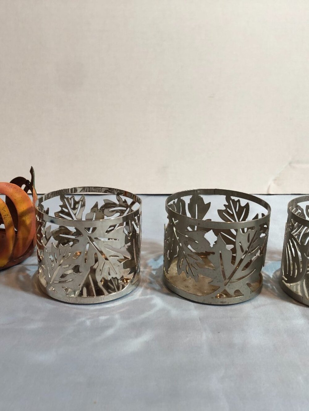 LOT of 4 Leaves Fall Bath & Body Silver & Sonoma Pumpkin Candle Holders #F44